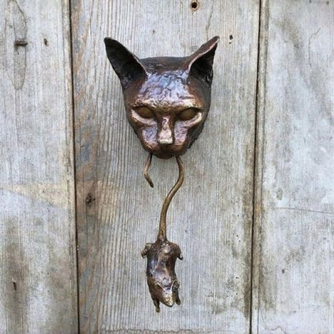 Knocker De Porte - Sculpture En Résine Chat Et Souris - Décoration Murale Pour Porte D'Entrée Jardin Extérieur - 1 Pièce (1/5)