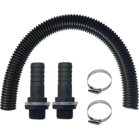 Kit de raccordement pour citerne d'eau de pluie avec : 2 raccords de citerne de 1" avec embout de tuyau, tuyau de raccordement de 50 cm, 25 mm, 2 colliers de serrage, kit de raccordement pour