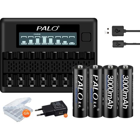Batería recargable, capacidad de 3000 mAh, cargador inteligente, 4 baterías, 1 cargador (1/2)