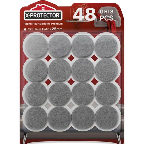 48 PCS - Patin Feutre - Accessoire Meuble - Protection Sol Anti-Rayures - Adhésif Robuste - Pour Chaise Et Table - Gris - 2,5 cm