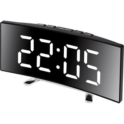 Elektronischer Wecker mit gebogenem LED-Display, Spiegeltemperaturanzeige, Schlummerfunktion, geräuschlosem Betrieb, batteriebetrieben, farbigem Display für Zuhause und Schlafzimmer