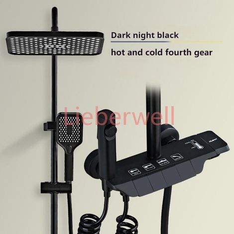 Ensemble de système de douche gris, salle de bains numérique LED, robinet de douche de pluie, Thermostat de bain en laiton, douche de pluie 4 voies avec ensembles de robinets de Bidet (1/4)