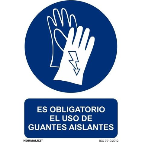 Señal de seguridad con tintas UV Es Obligatorio El Uso Guantes Aislantes SEKURECO                         100 x 150 mm                          ADHESIVOS DE VINILO (1/2)
