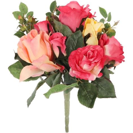 Elegante bouquet di rose artificiali rosa e gialle, 30 cm (1/3)