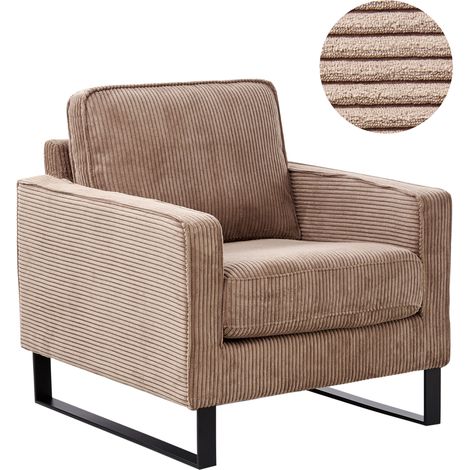 Sillón de tela de pana beige patas negras estilo retro Vind (1/5)