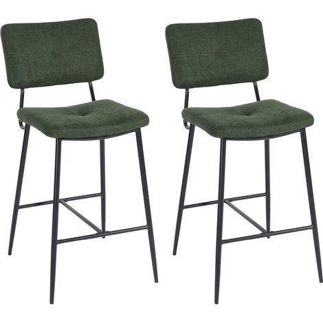 Meuble Cosy Lot de 2 Tabouret de Bar avec Dossier et Repose-Pieds, Siège Rembourrés de 69 cm de Haut, Cadre en métal, Chaises Hautes en Tissu, Style Industriel, Vert (1/5)