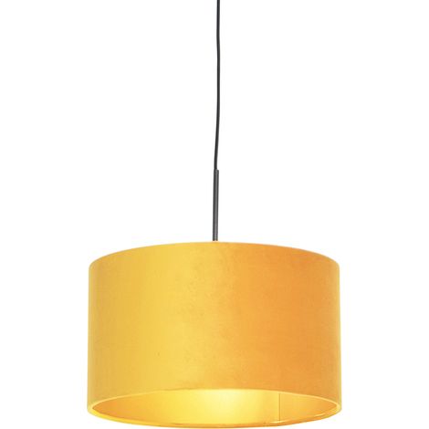 QAZQA Lampada a sospensione con paralume combi - Rustico - Acciaio,Tessuto - Giallo/Nero - Cilindro/Oblungo/Tondo Max. 1 x Watt