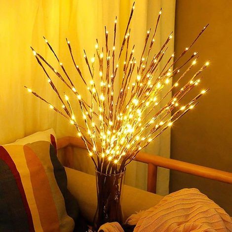 Ecleanfy - Lot de 2 guirlandes lumineuses LED pour branches d'arbre - Fonctionne sur piles - Saule artificiel - 20 LED - Lumière blanc chaud (1/5)