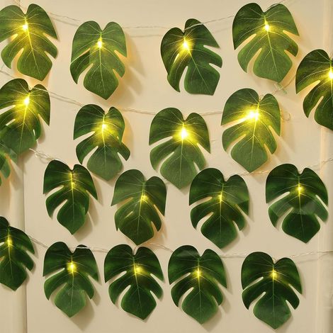 Guirlande lumineuse Palmier, 1,5M, 10 LED, feuilles de palmier artificielles, batterie, feuilles de Monstera, guirlande lumineuse, feuilles de palmier artificielles en rotin tropical, pour fête (1/5)