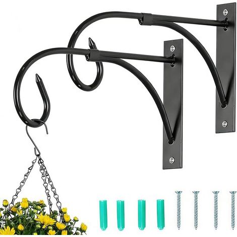 2 soportes para cestas colgantes: ganchos metálicos para jardín, faroles de valla y comederos para pájaros, Negros y duraderos (1/5)