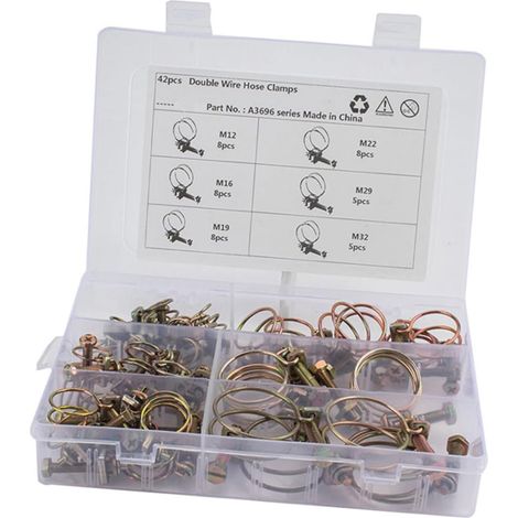 42 pièces Lot de Colliers de Serrage Double Fil Fer Plaqué Ajustables Boîte Pince Robuste pour Tuyaux Fixation et Réutilisable (1/5)
