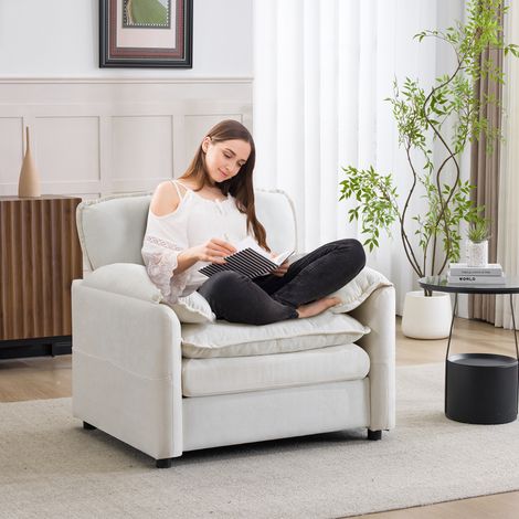 Simple canapé, adapté aux petits salons, balcons, chambres et autres pièces, rétro blanc avec poches doubles de rangement sur le côté (1/5)