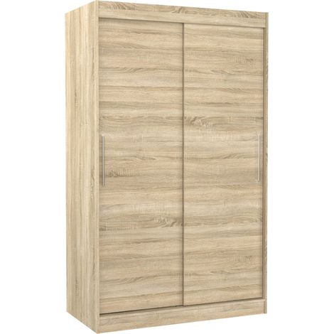 Petite armoire de chambre bois clair Sonoma avec 2 portes coulissantes Keria 120cm (1/5)