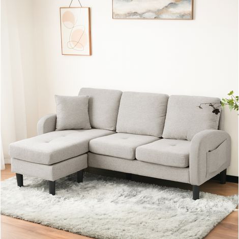 Canapé d'angle modulaire 166x118x77 cm beige gris et blanc en mousse avec méridienne réversible (1/5)