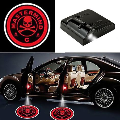 (Logo tête de mort) Projecteur laser LED universel pour porte avec logo « Bienvenue », veilleuse sans fil, accessoire auto, éclairage pour véhicule. (1/5)
