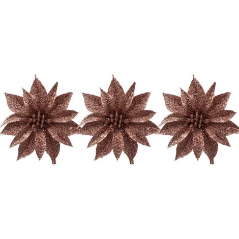 Déco de sapin Lot de 3 Fleurs vieux Rose pailleté - Feeric Christmas (1/3)