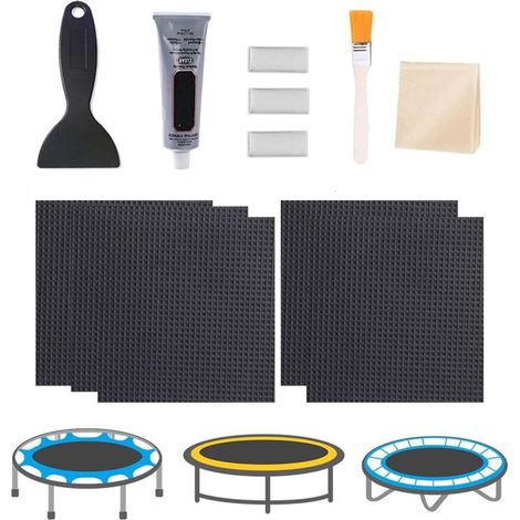 Trampoline Repair 10 cm - Repair a Crack or Hole in the Trampoline Mat - Square Adhesive Patches with Scraper, Gloves, 10 x 10 cm (1/5)