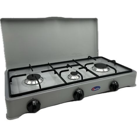 CFParker Fornello 3 Fuochi a Gas Gpl / Metano con Valvola di Sicurezza Sfumato Grigio- 5328SFGGPS - Fonte di alimentazione: Gpl