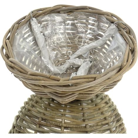VAN DER LEEDEN Korbampel Rattan Grau mit Metallaufhänger Ø 30 cm (1/2)