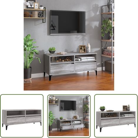 The Living Store Meuble TV sonoma gris 100x34,5x44,5 cm bois d'ingénierie - Meubles Tv - Meuble Tv - Support Tv - Unité Tv - Meuble Salon (1/5)
