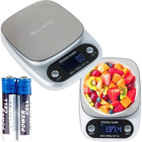 Bilancia elettronica di precisione da cucina con display LCD, portata 5 kg, precisione 5000 g/0,1 g + set di batterie.