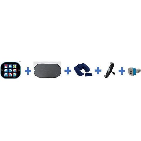 Pack voiture été - HTC EQUIPEMENT - Départ en vacances - Inclu : pare-soleil, coussin nuque, support tablette (1/5)