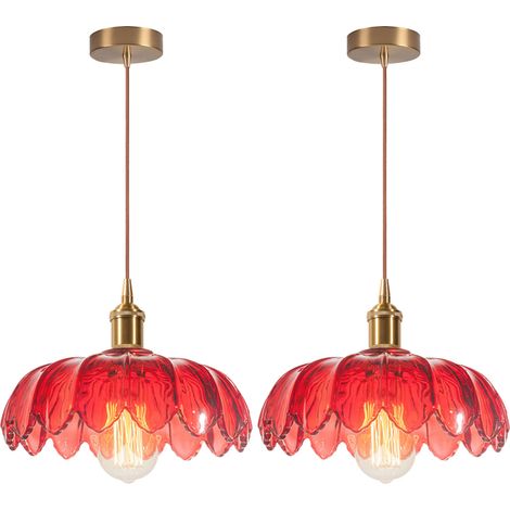 2PCS Lámpara Colgante De Vidrio Lámpara De Techo Interior Vintage Plafones Retro Lámpara Colgante Moderna Para Dormitorio Pasillo Rojo