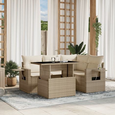 Vidaxl – Salon de jardin modulable 5 pcs avec coussins épais – Résine tressée beige – Table d'appoint réglable – Confort extérieur (1/6)