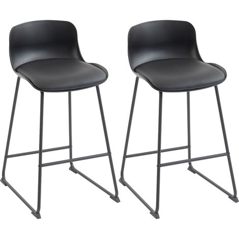 HOMCOM Modern Bar Stools Set of 2, PU Leather Upholstered Barstools, Black