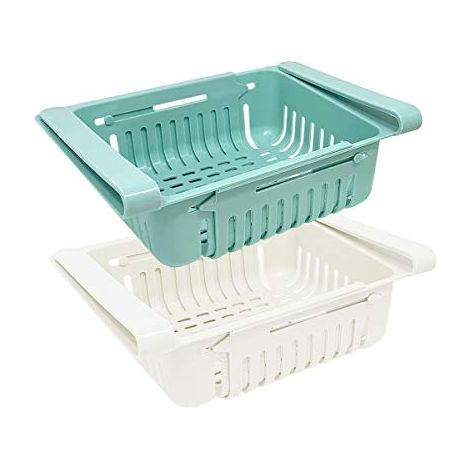 Lot Boite De Rangement et Organisation De Cuisine Frigo, Organisateur De Tiroir Rétractable Pour Réfrigérateur Frigo, Bleu Blanc Rose Et Beige Couleurs (Lot de 2) (1/4)