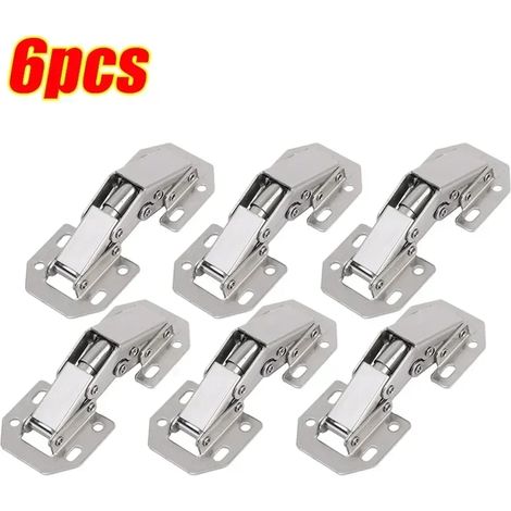 (6 pièces) Charnières de porte de placard en acier inoxydable à 90 degrés, sans perçage, avec butée intégrée. Kits de quincaillerie pour meubles et armoires. (1/5)