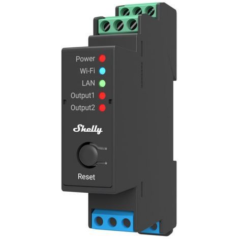 Shelly PRO 2PM con misurazione della potenza guida DIN connessione Wi-Fi, LAN e Bluetooth
