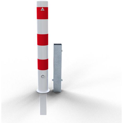 Schake Absperrpfosten herausnehmbar aus Stahlrohr verzinkt Ø108x2,9mm weiß mit rot reflektierenden Leuchtstreifen, Dreikantverschluss und Stahlkappe 900mm Überflur