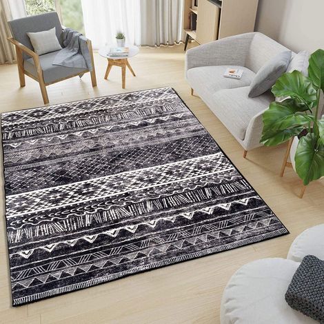 Teppich Kurzflor Rutschfest Schwarzweiß 120 x 160 cm Rechteckig (1/5)
