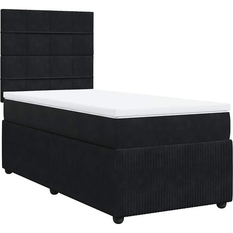 Maison Exclusive - Sommier à lattes de lit avec matelas Noir 90x190 cm Velours (1/5)