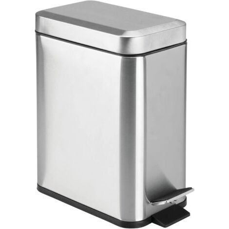 Poubelle rectangulaire en métal avec couvercle, poubelle compacte avec doublure amovible et poignée pour salle de bain, cuisine, salle d'artisanat – Chrome brossé (1/5)
