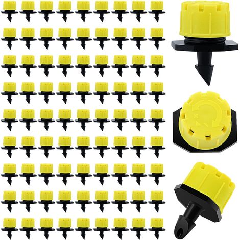 90 Pièces Goutteur Irrigation Réglable, Réglable Micro Drip Irrigation Arroseurs Émetteur, Tête de Gicleurs D'irrigation pour Parterres de Fleurs, Jardins, Pelouse à Plante, Jaune (1/5)