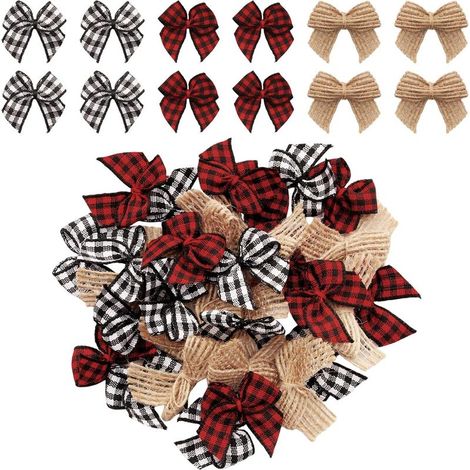 30 Pièces de Mini Nœuds de Noël à Carreaux, Nœuds de Ruban Buffalo Check en Toile de Jute de Couleurs Mixte pour Décorations de Sapin de Noël, Couronne, Emballage de Cadeaux, Artisanat DIY (1/4)