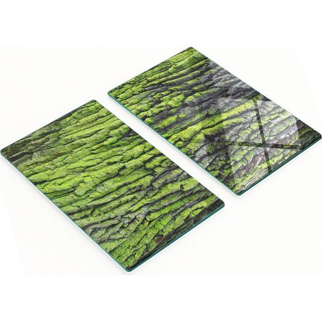 Deux planches à découper décoratives en verre trempé, motif écorce d'arbre, 2 x 30 x 52 cm (1/5)