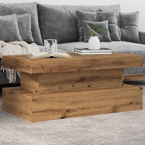 Table basse avec lumières LED-Table Salon à LED chêne artisanal 90x50x40 cm 167649