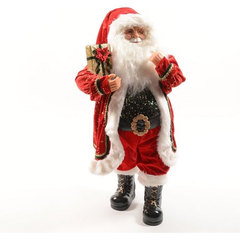 Babbo natale con vestito rosso e regalo in poliestere per decorazioni natalizie -38 x h 81 cm
