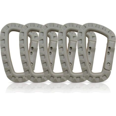 Pair Ahlsen Lot de 5 mousquetons, Mousqueton Plastique, Mousqueton Tactique, Mousqueton Militaire, Mousquetons en Plastique Dur de qualité supérieure, Robustes, Forme en D multifonctionnelle (1/5)