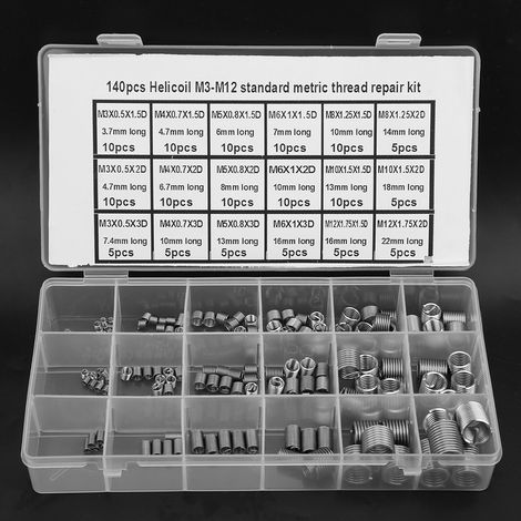 140-teiliges Set mit Gewindeeinsätzen aus Edelstahl zur Gewindereparatur (M3-M12) inklusive Box (1/5)