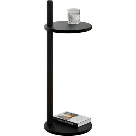 Mesita auxiliar redonda tipo loft con estante, 30x30x80 cm, metal negro. (1/5)