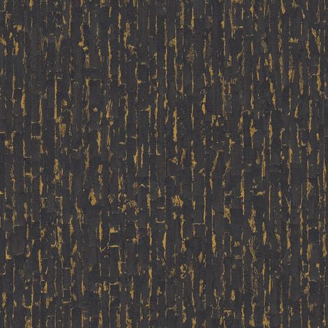 Carta da parati a righe Profhome 786667 Carta da parati TNT goffrata a caldo strutturata con accenti metallici ed accenti metallici nero antracite oro 5,33 m2
