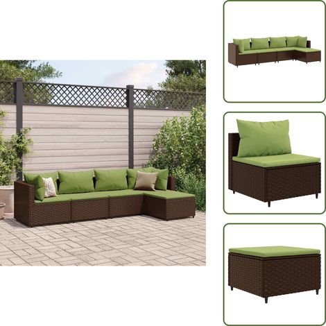 5-tlg. Garten-Lounge-Set mit Kissen Braun Poly Rattan - Gartengeset - Lounge Set - Gartenmöbel - Outdoor Möbel - Rattan Gartenmöbel (1/5)