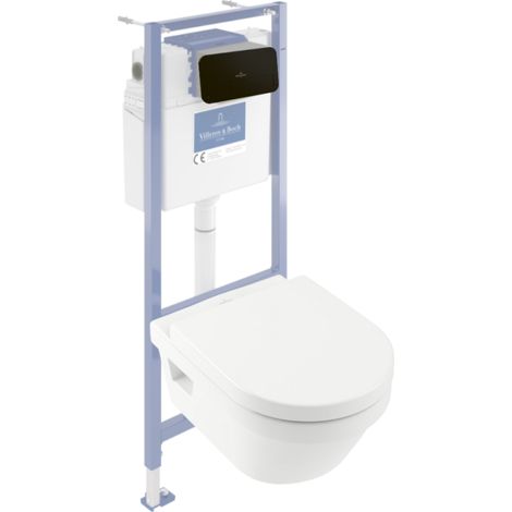 Pack inodoro sin reborde VILLEROY ET BOCH Architectura con asiento + estructura de soporte de suelo y pared Viconnect PRO + placa negra mate