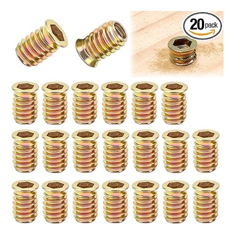 20 Pcs Insert Fileté Bois M8x13mm Écrous à Visser Insert Bois M8 Manchons à Visser M8 Galvanisés pour Panneaux de Fibres,Contreplaqué et Meubles en Bois,Inserts Hexagonaux pour Meubles en Bois (1/5)