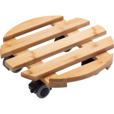 Metafranc Pflanzenroller Ø 300 mm - 60 kg Tragkraft - Bambus-Platte - Natürlicher Holz-Look