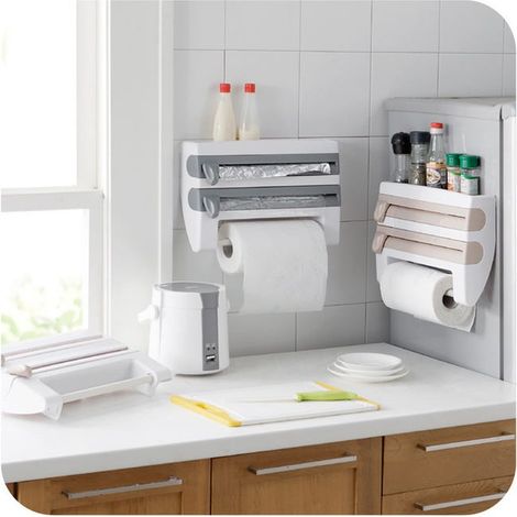 Mensola da parete multifunzione bianca per utensili da cucina 39x10x24cm (1/3)